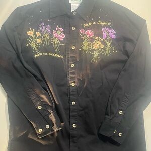 The Quaker Factory Classic Black Cotton Top Embroidered detail